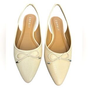 Esprit Petria Pointed-Toe Slingback Flats Slip On Ivory Lizard Cream Sz 8.5 New
